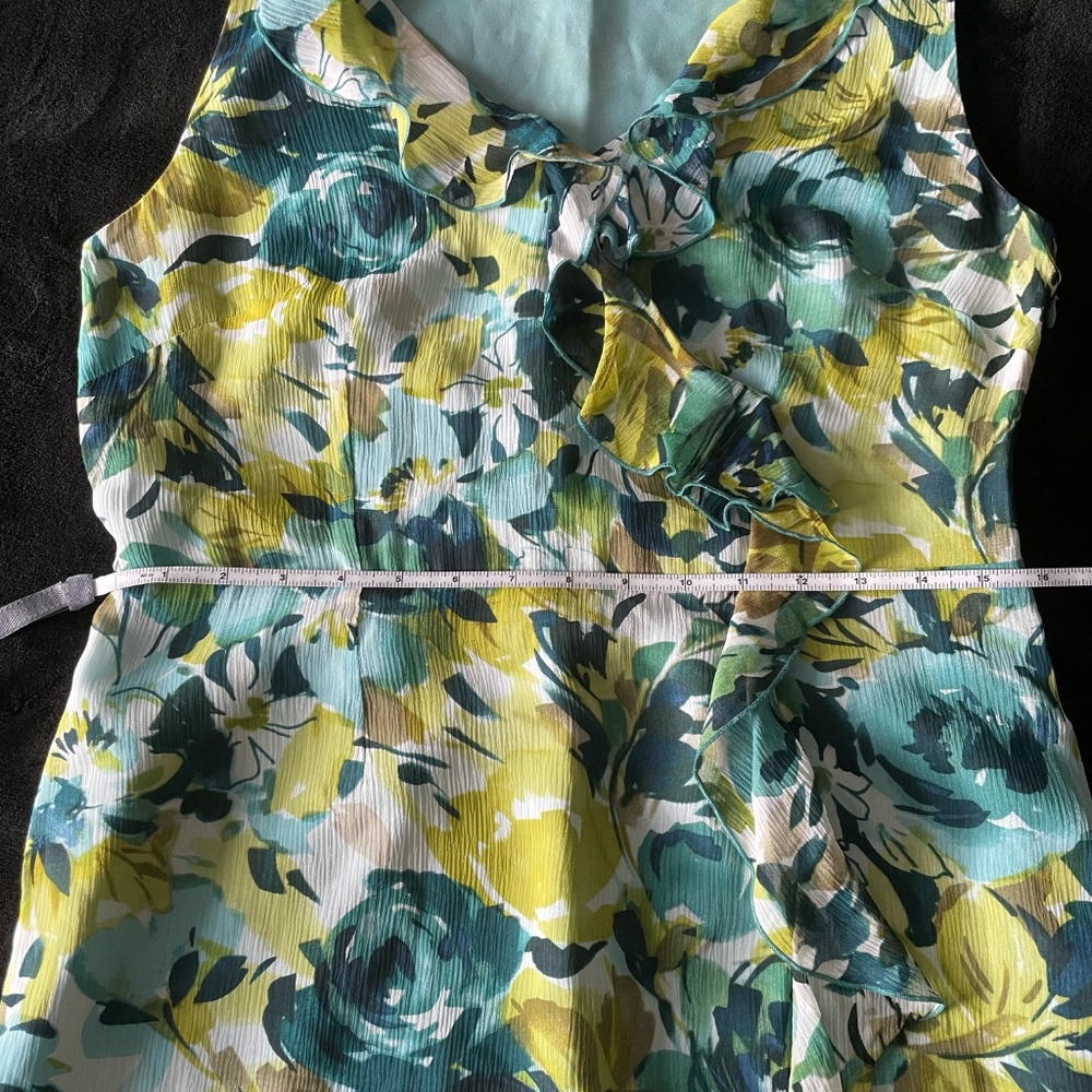 Pendleton Sleeveless Green Blue Floral Silk Ruffle Dress Size 8 Petite - Picture 10 of 14